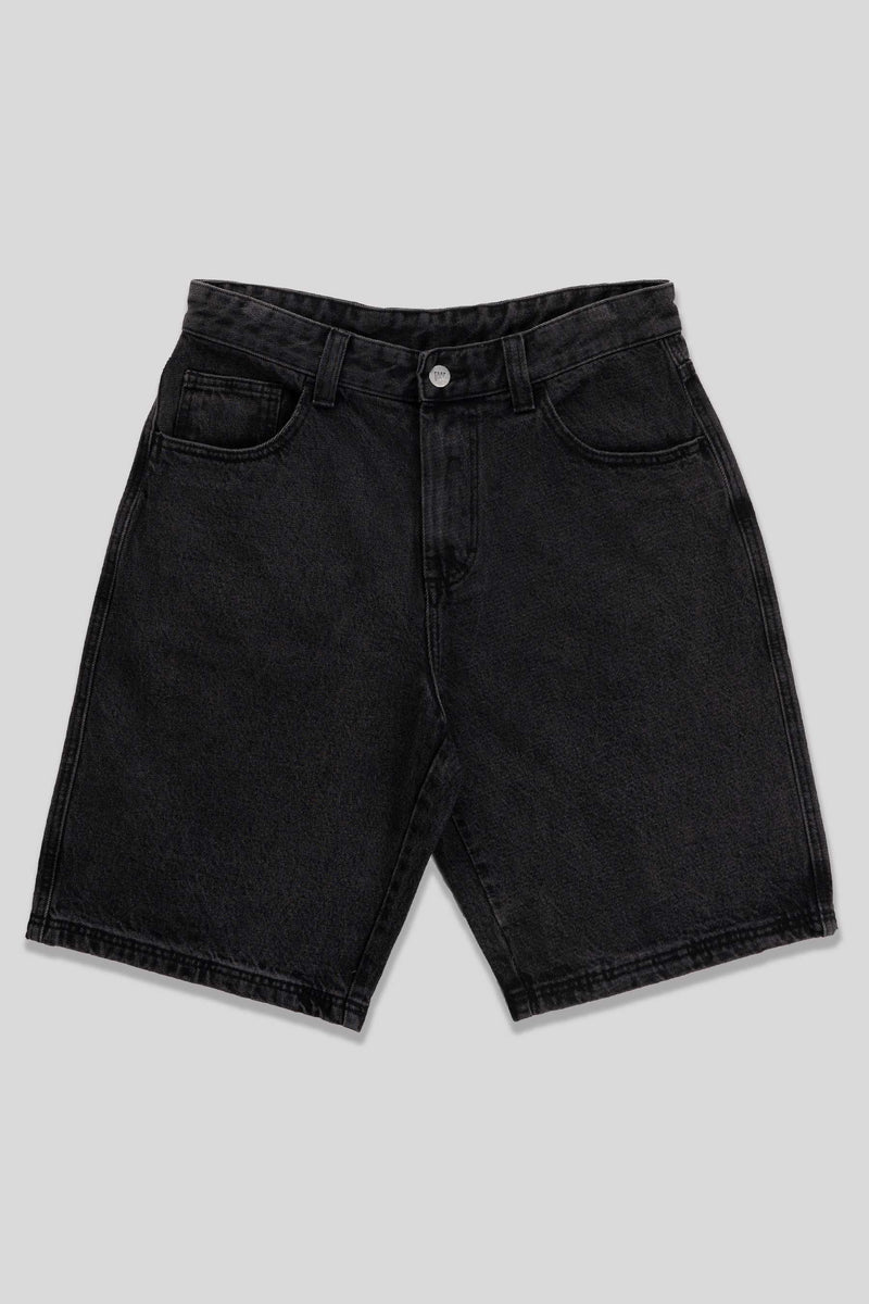 Baggy Denim Short - Leather Patch