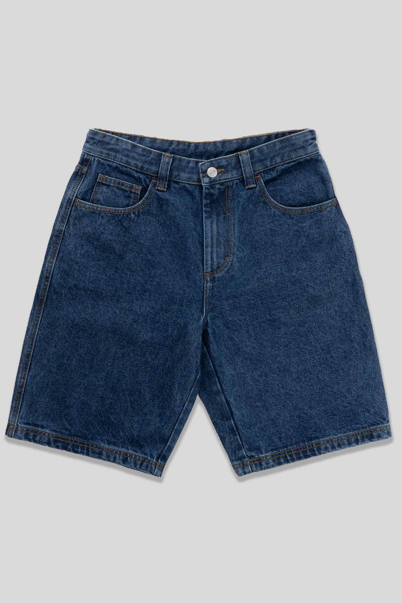 Baggy Denim Short - Leather Patch