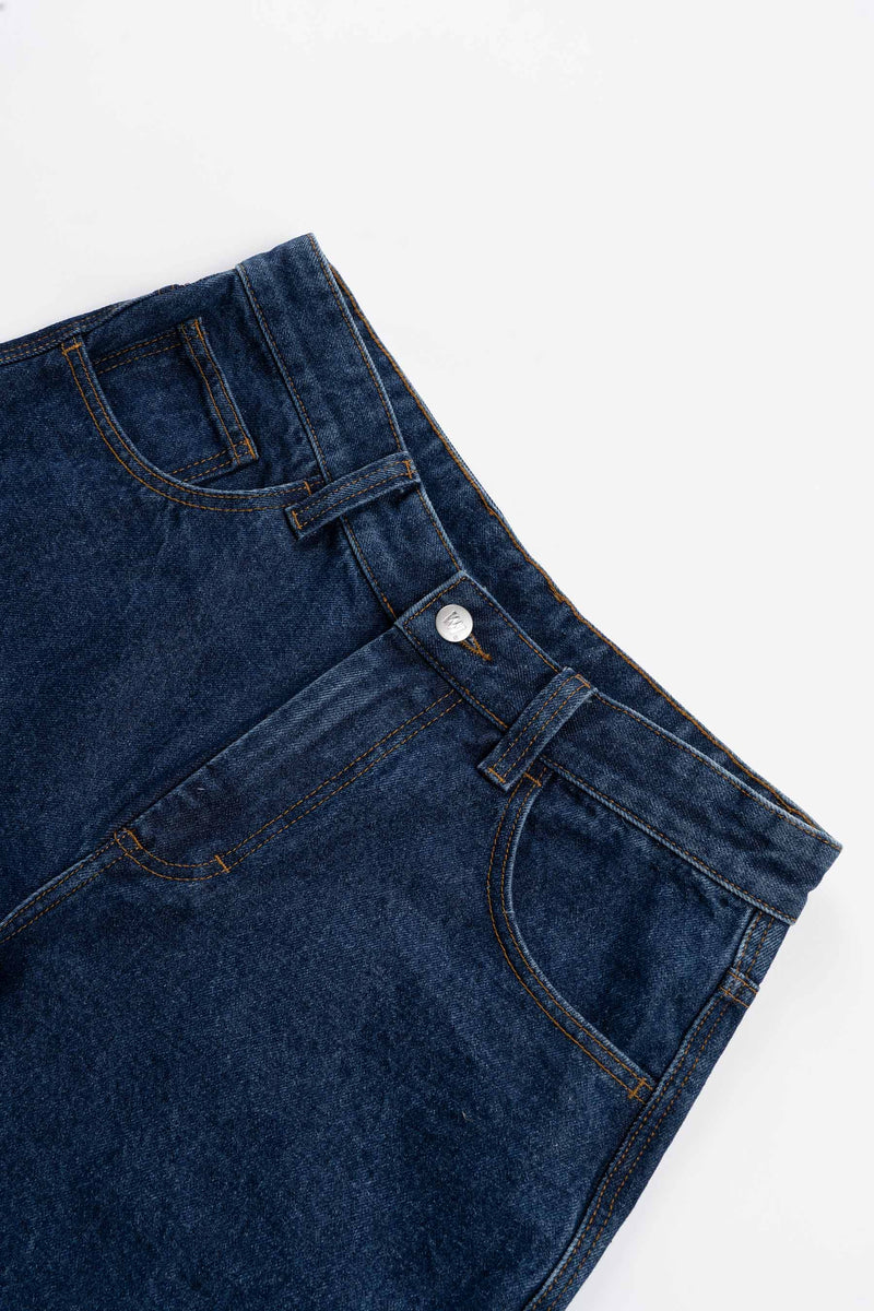 Baggy Denim Short - Leather Patch