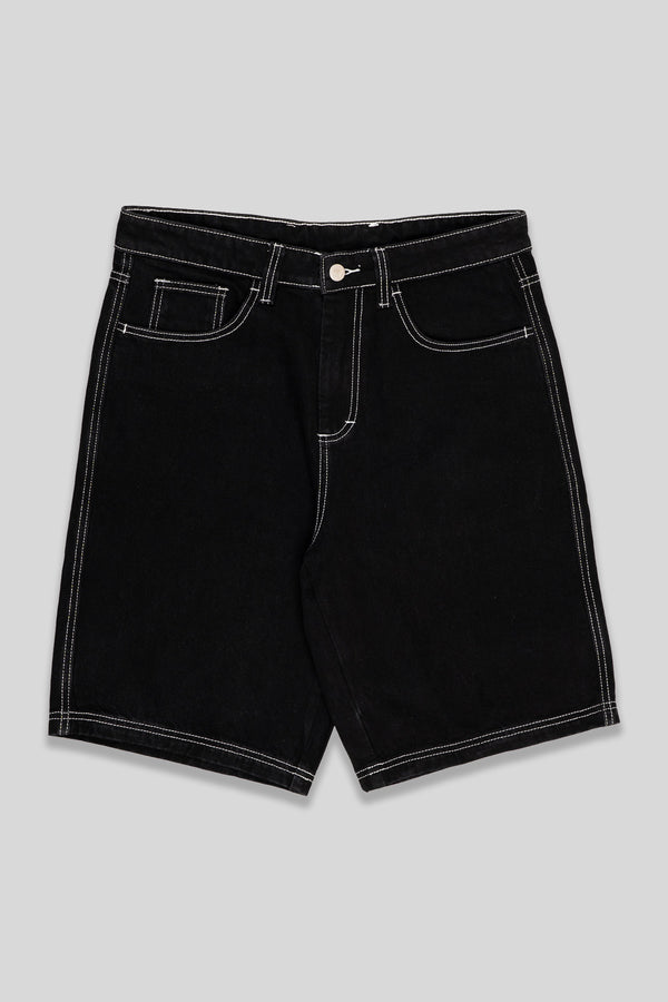 Baggy Denim Short - Leather Patch