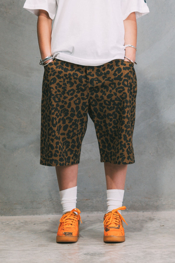 Baggy Denim Shorts - Leopard