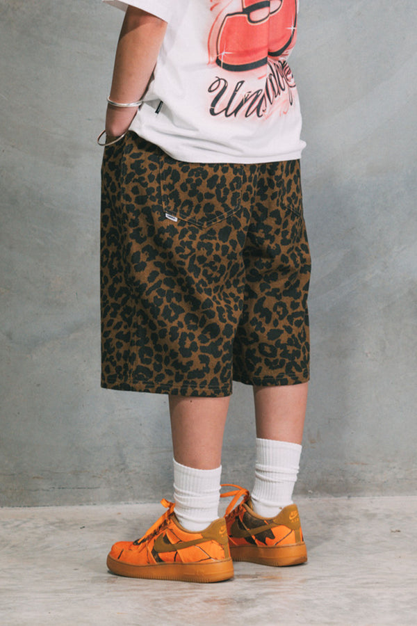 Baggy Denim Shorts - Leopard